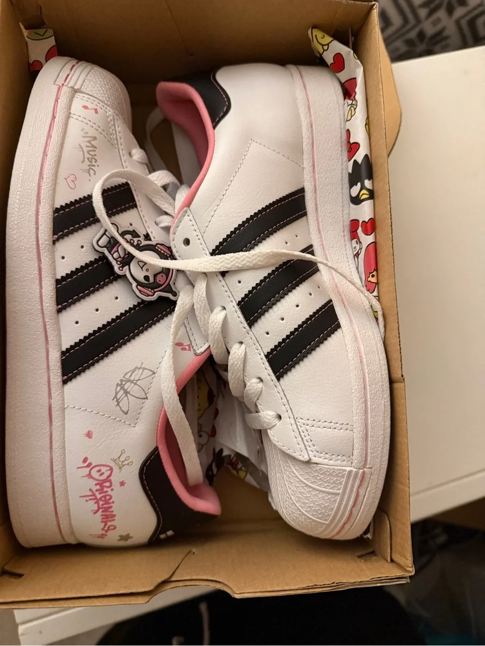 adidas Kids White, Black & Pink Classic Sneakers